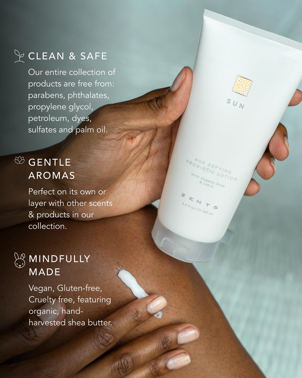 Zents Age-Defying Probiotic Body & Hand Lotion (Sun) — Hyaluronic Acid, Organic Shea Butter, 6.4 fl oz