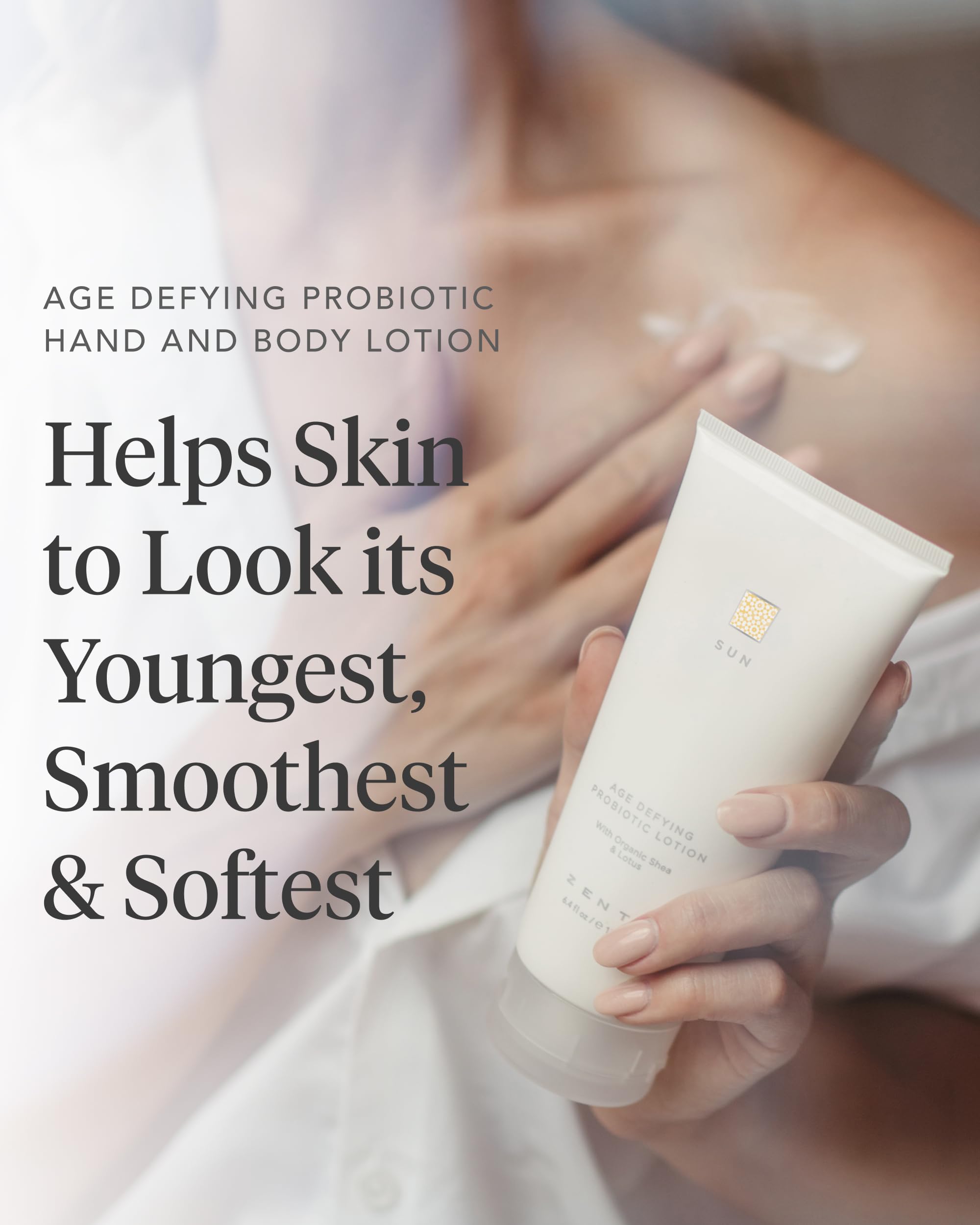 Zents Age-Defying Probiotic Body & Hand Lotion (Sun) — Hyaluronic Acid, Organic Shea Butter, 6.4 fl oz