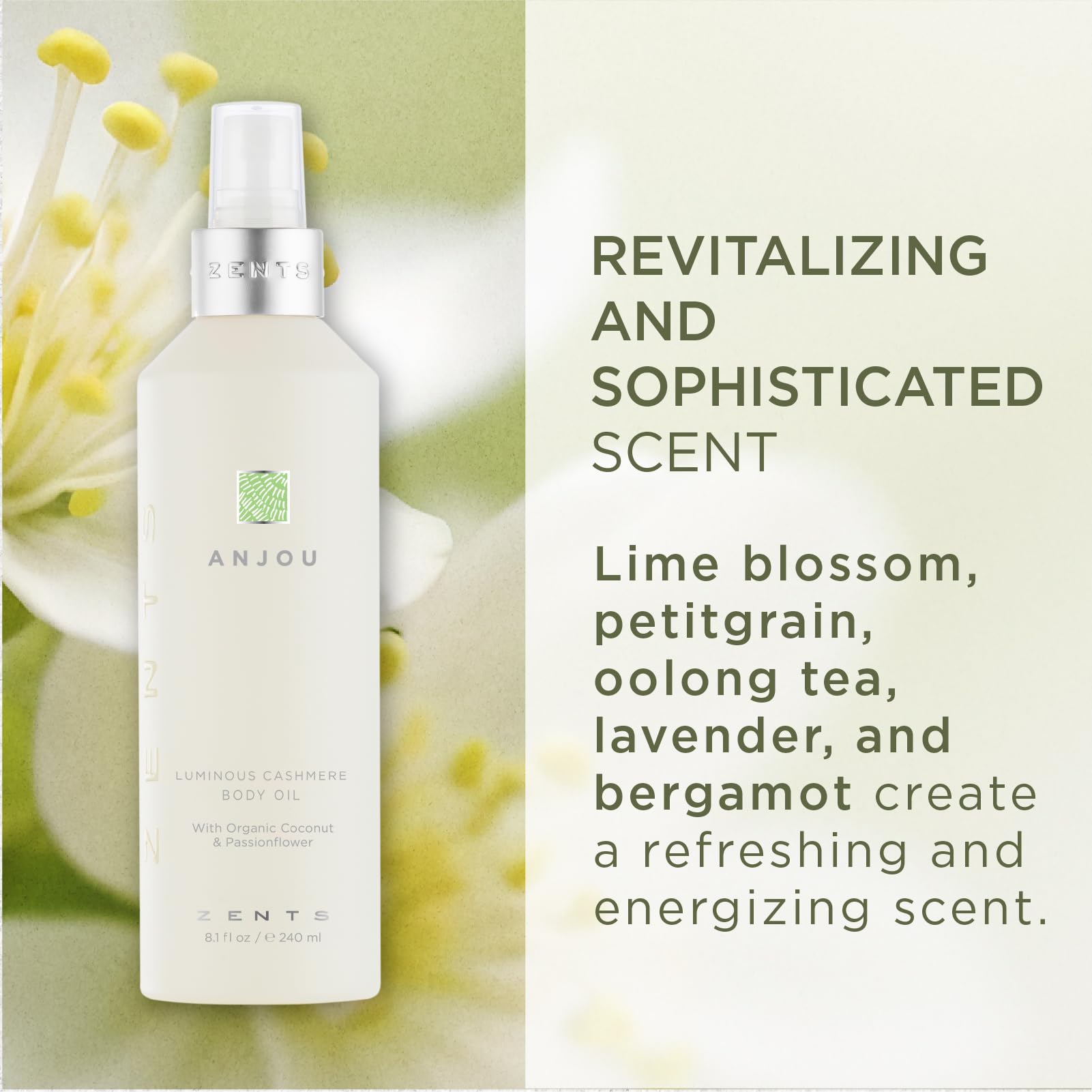 Zents Luminous Cashmere Body Oil (Oolong) | Vitamin E & Organic Coconut Oil | Softens & Smooths Skin | 8 fl oz