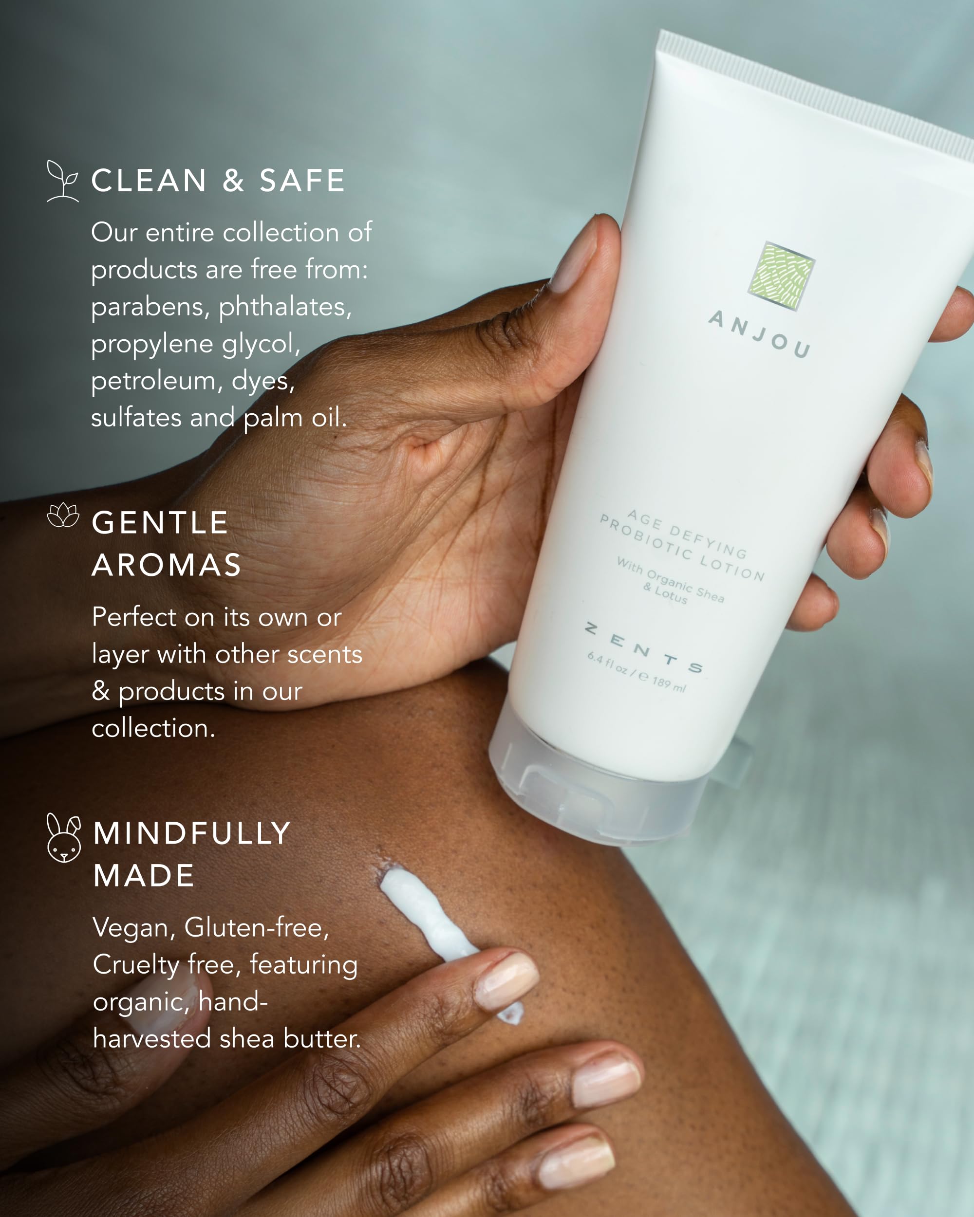 Zents Age-Defying Probiotic Lotion Anjou – Hyaluronic Acid, Shea Butter, 6.4 fl oz