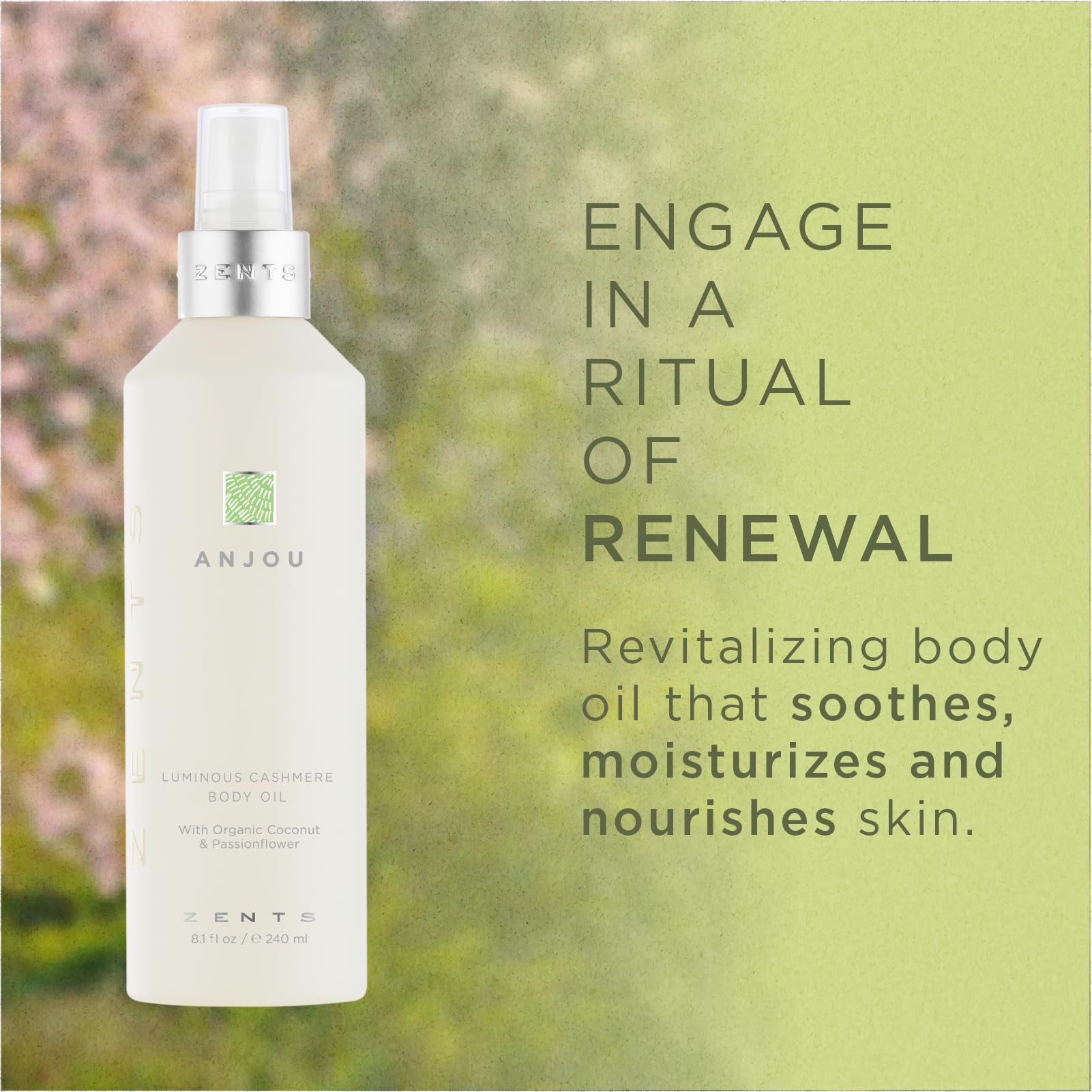 Zents Luminous Cashmere Body Oil (Oolong) | Vitamin E & Organic Coconut Oil | Softens & Smooths Skin | 8 fl oz