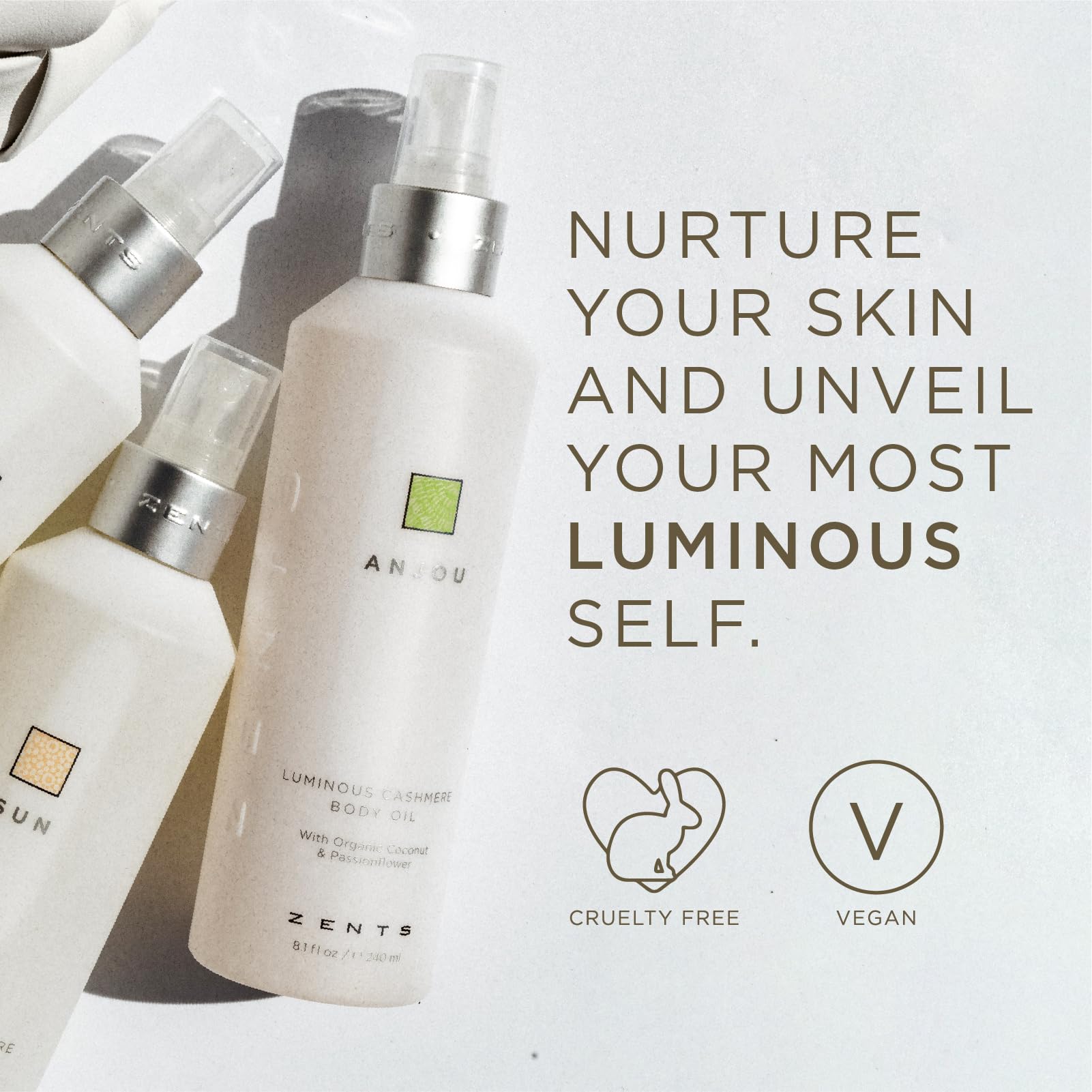 Zents Luminous Cashmere Body Oil (Sun Fragrance) | Moisturizing Oil with Vitamin E & Organic Coconut Oil | 8 oz