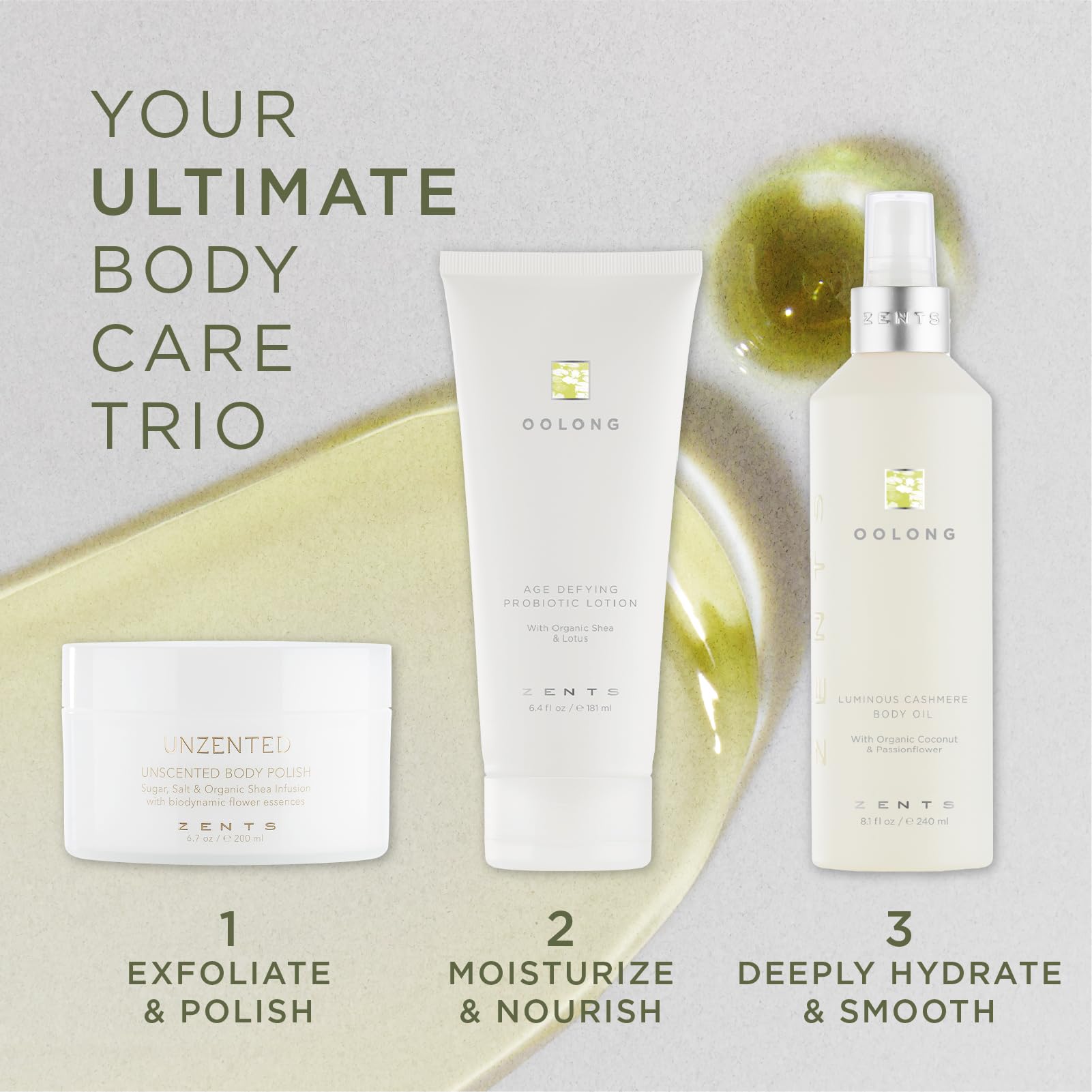 Zents Luminous Cashmere Body Oil (Oolong) | Vitamin E & Organic Coconut Oil | Softens & Smooths Skin | 8 fl oz