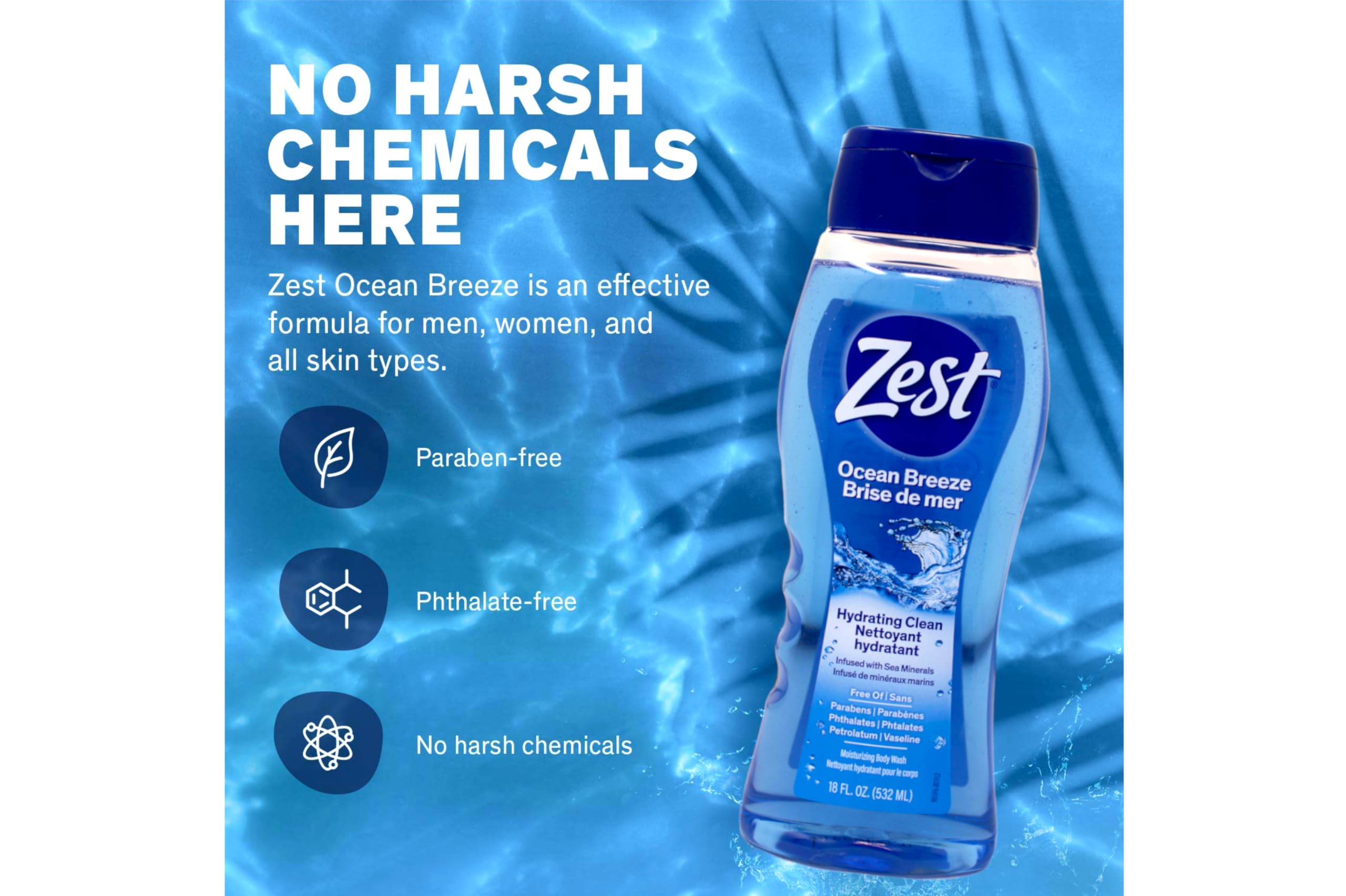 Zest Body Wash: Sea Minerals, Ocean Breeze, Hydrating Soap for All Skin Types | 6-Piece Pack