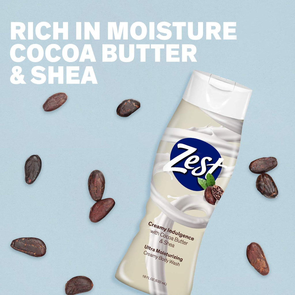 Zest Cocoa Butter & Shea Body Wash – Moisturizing, Paraben-Free, 18 oz (Pack of 6)