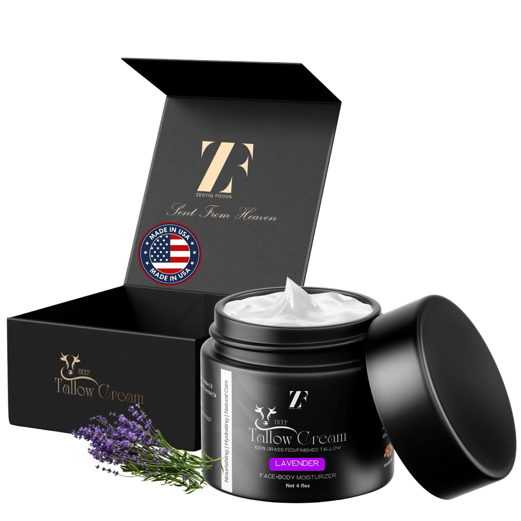 ZESTIQ FOODS ZF 100% Grass-Fed Beef Tallow – Lavender Whipped Moisturizer for Face & Body