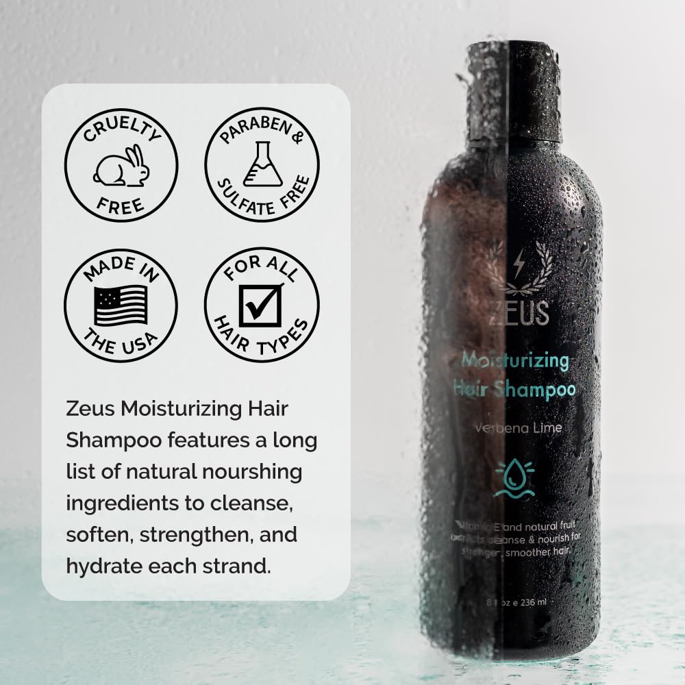 ZEUS Advanced Moisturizing Shampoo for Men — Vitamin E, Argan Oil, Tea Tree | Made in USA | 8 oz