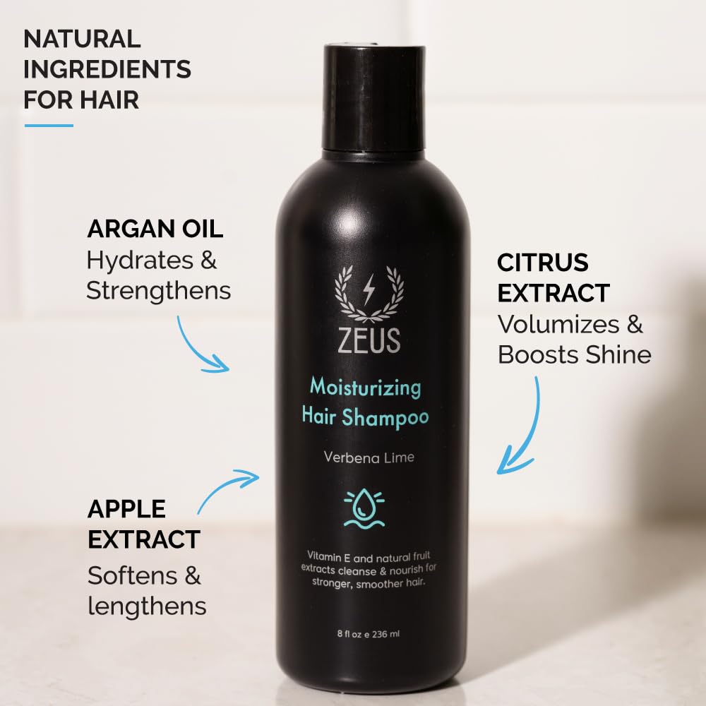 ZEUS Advanced Moisturizing Shampoo for Men — Vitamin E, Argan Oil, Tea Tree | Made in USA | 8 oz