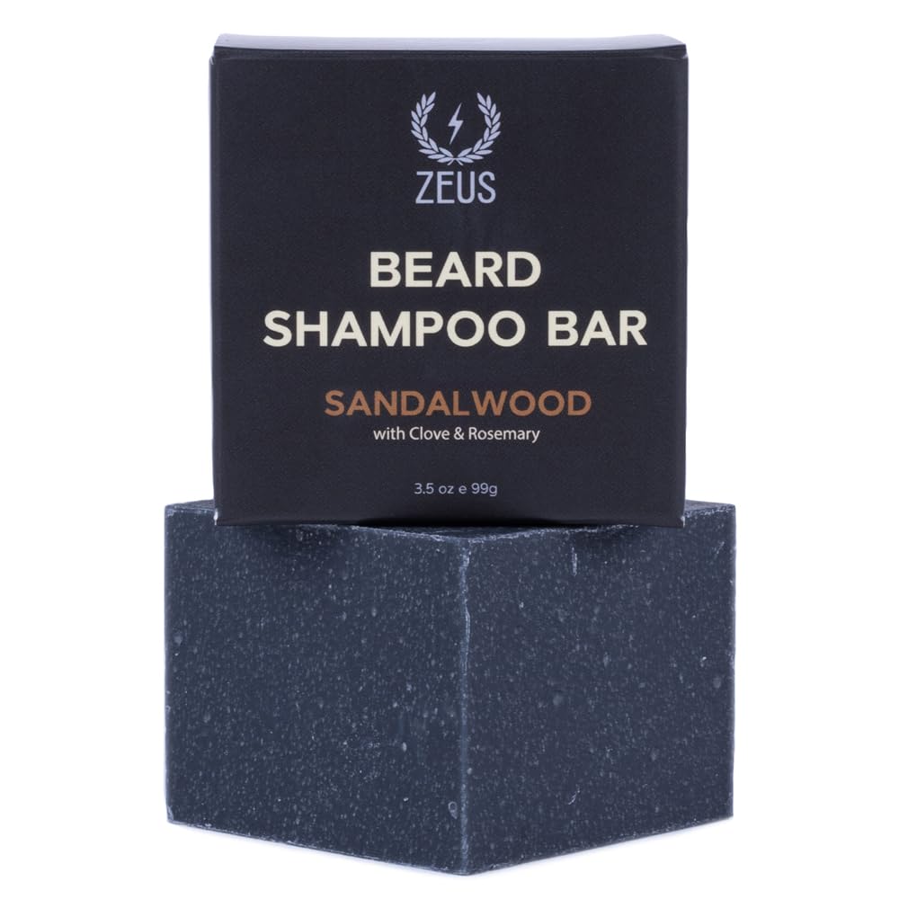 ZEUS Beard Wash Bar for Men – All-Natural Hydrating Cleanser with Charcoal & Sandalwood | Made in USA