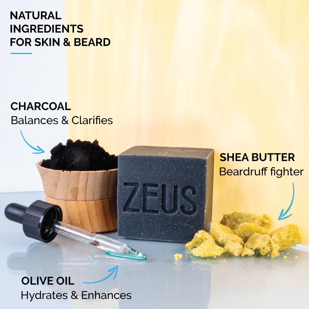ZEUS Beard Wash Bar for Men – All-Natural Hydrating Shampoo & Skin-Clarifying Beard Care with Verbena Lime | Made in USA