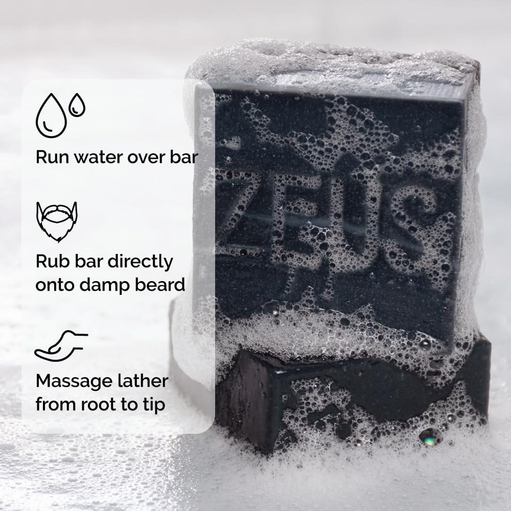 ZEUS Beard Wash Bar for Men – All-Natural Hydrating Cleanser with Charcoal & Sandalwood | Made in USA