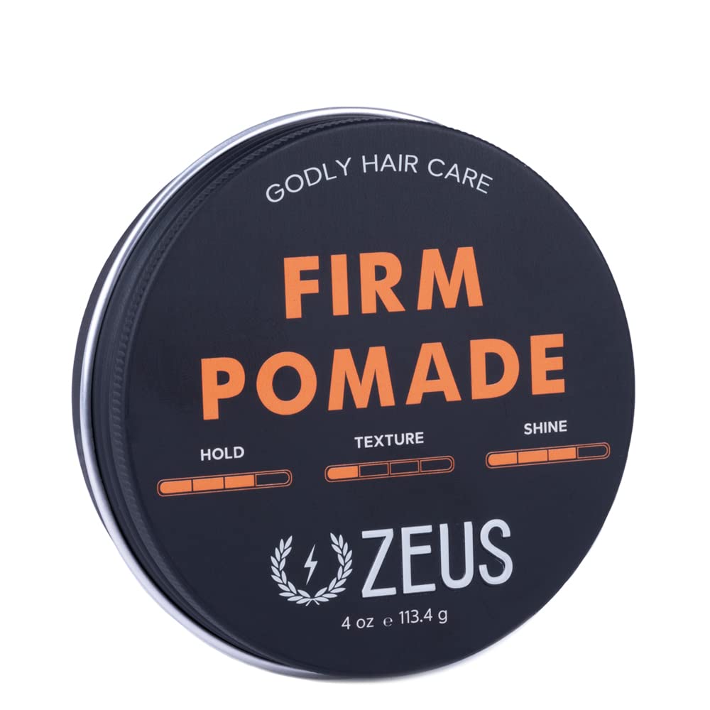 ZEUS Firm Hold Water-Based Pomade for Men – All-Day Barbershop Hold, Natural Shine (USA) 4 oz