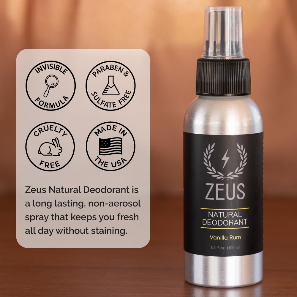ZEUS Natural Sandalwood Deodorant Spray for Men – Aluminum-Free, Vegan, Made in USA
