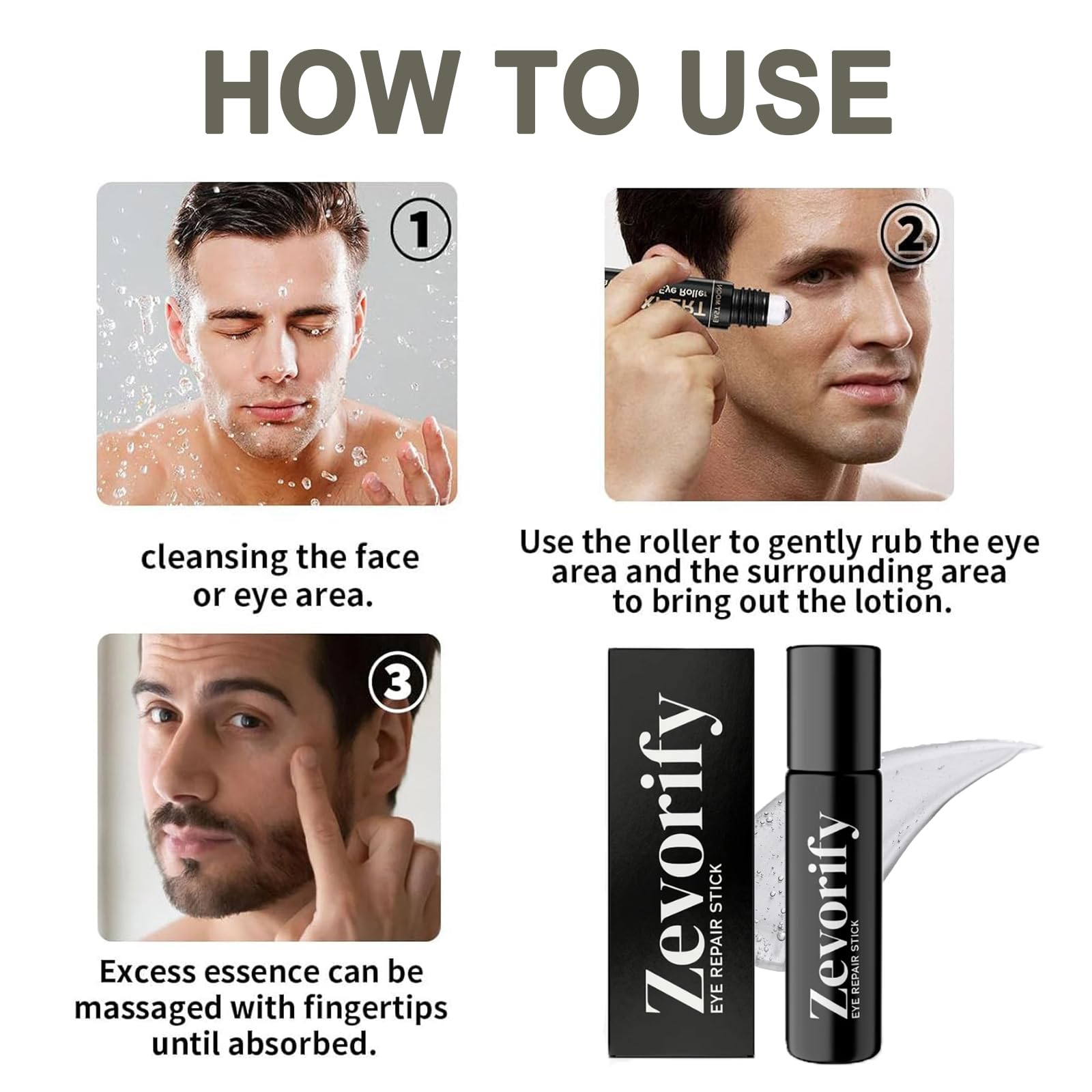 Zevorify Eye Repair Stick for Men | Cooling Under-Eye Roller, Depuff & Hydrate