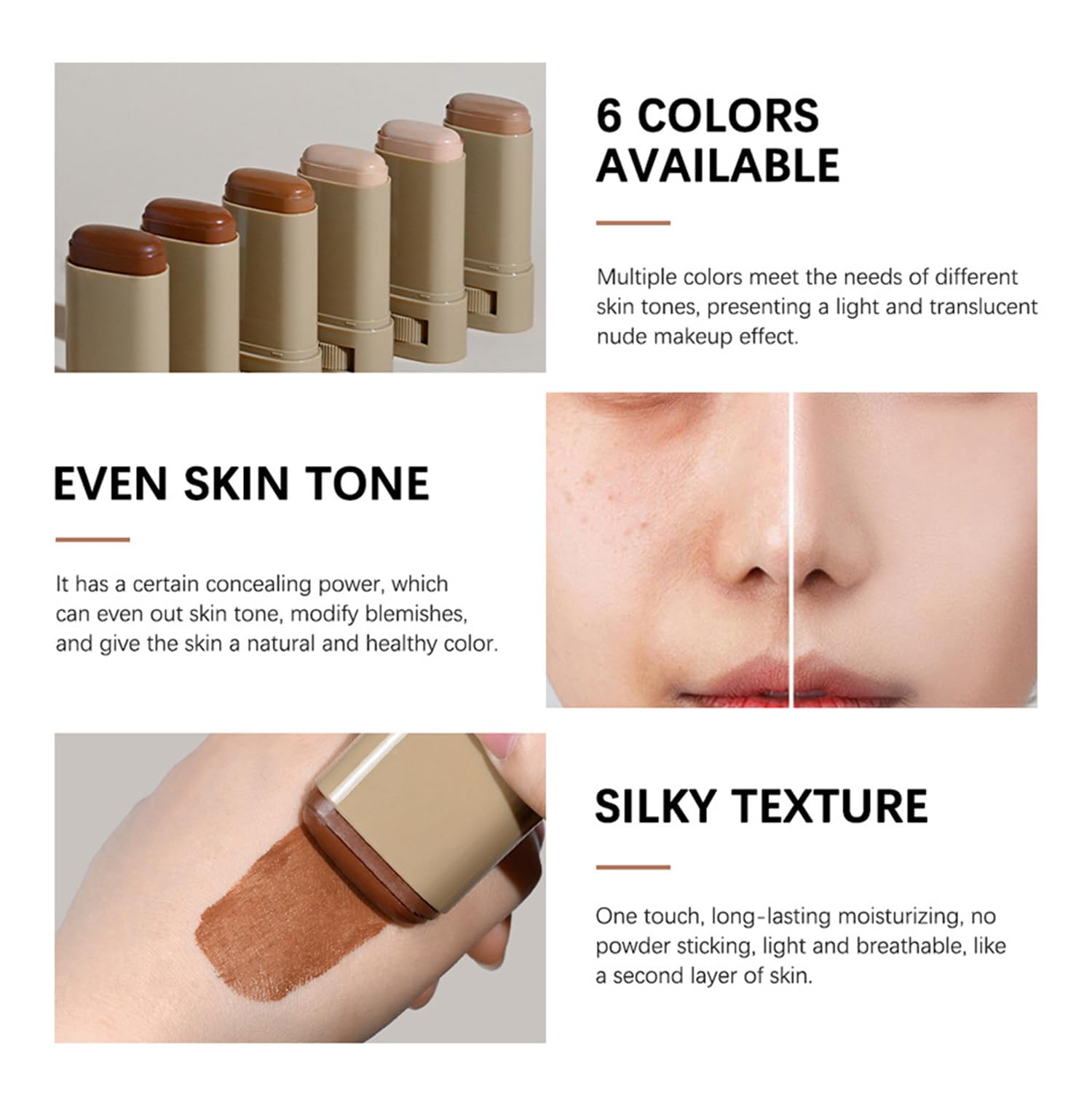 ZEXILILA 2 Pcs Foundation Stick – Serum-Infused Skin Tint & Contour, Shade #03 (0.63 oz)