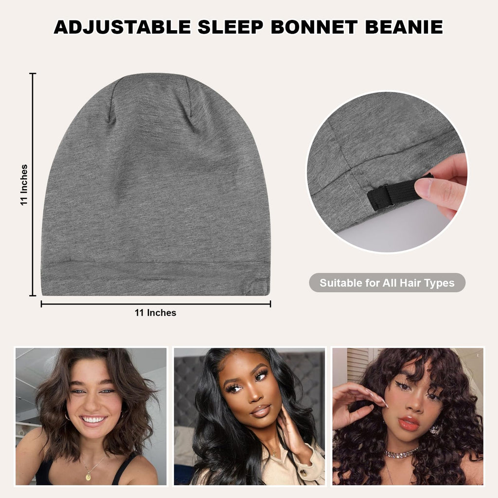 ZHENSILK 4-Piece Silk Satin Lined Sleep Cap Bonnets – Adjustable for Curly Hair & Braids (Color 06)