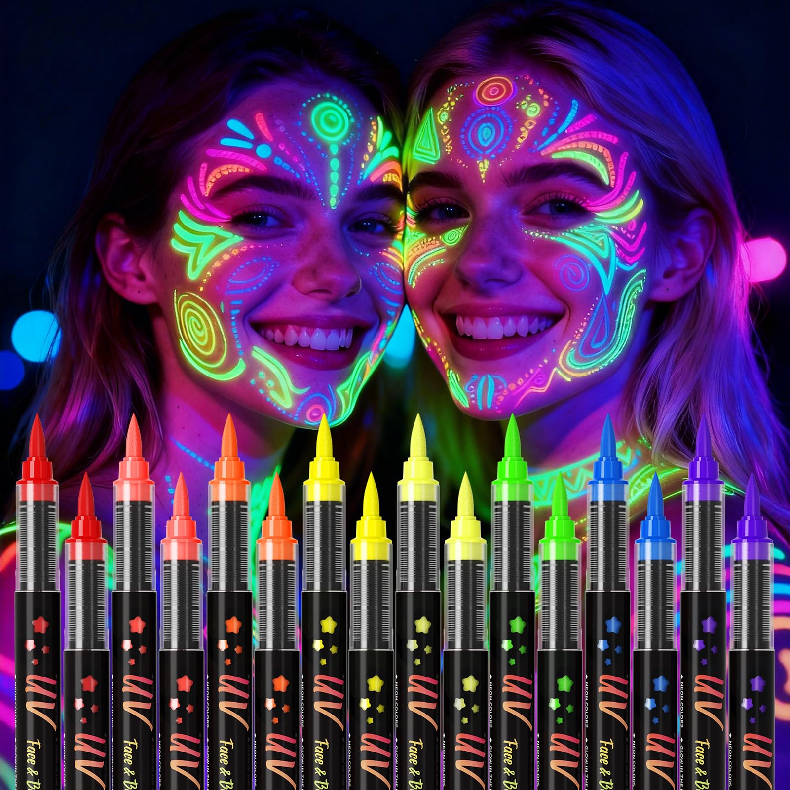 Zijimyyl Glow in the Dark Body Paint Kit — Neon UV Face Markers, 8 Colors, Washable