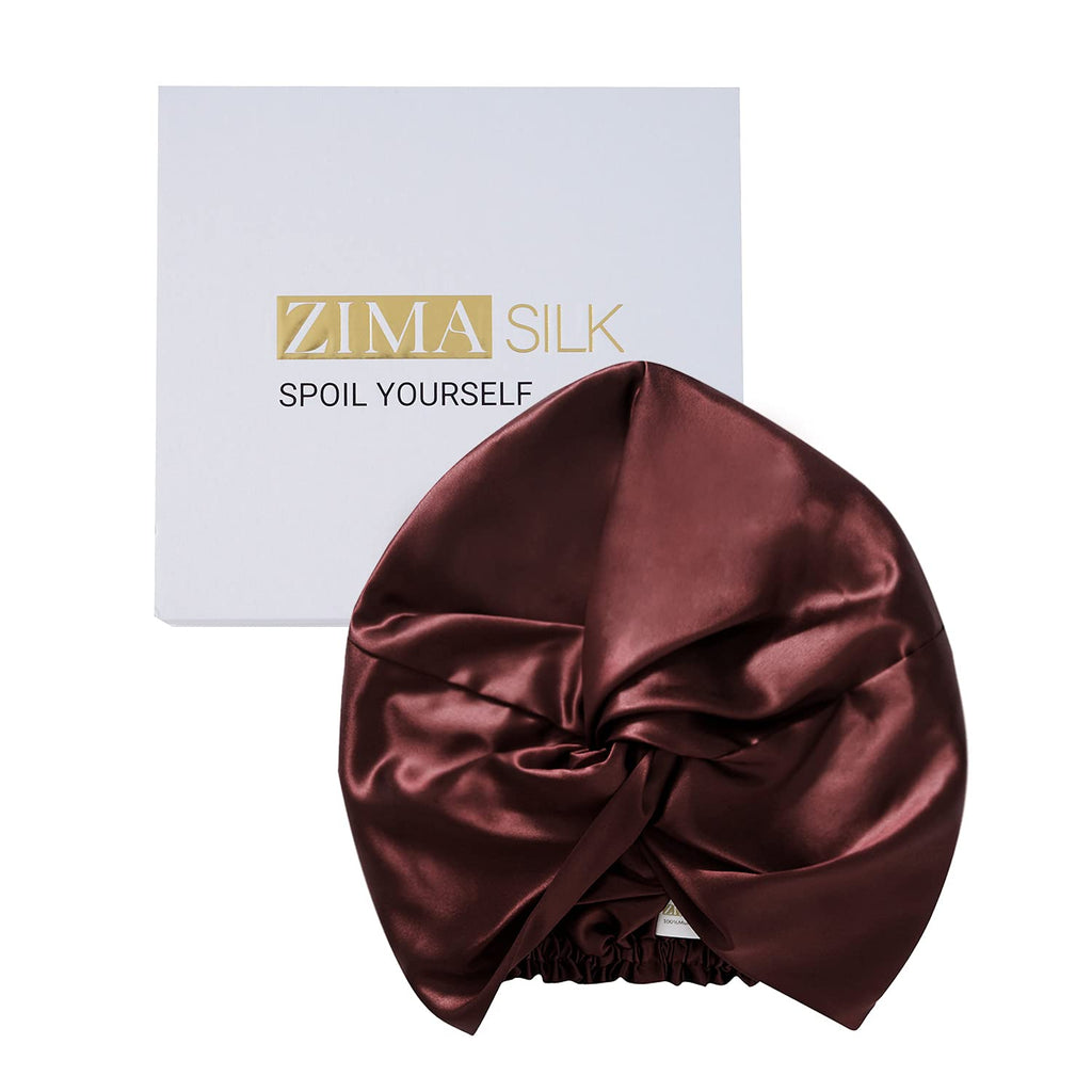 ZIMASILK 22 Momme Silk Bonnet – 100% Mulberry Silk Hair Wrap with Adjustable Elastic Bar, Burgundy