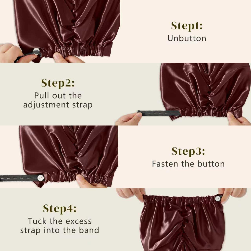 ZIMASILK 22 Momme Silk Bonnet – 100% Mulberry Silk Hair Wrap with Adjustable Elastic Bar, Burgundy