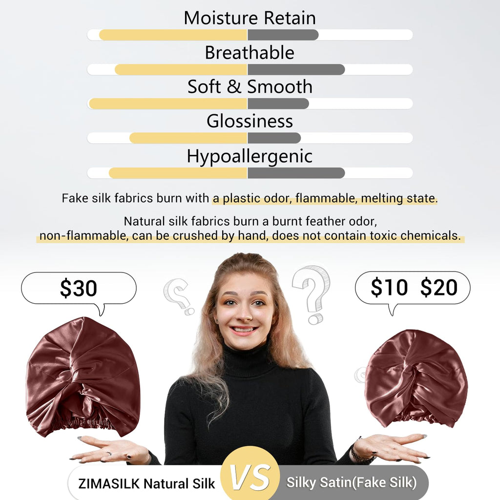 ZIMASILK 22 Momme Silk Bonnet – 100% Mulberry Silk Hair Wrap with Adjustable Elastic Bar, Burgundy