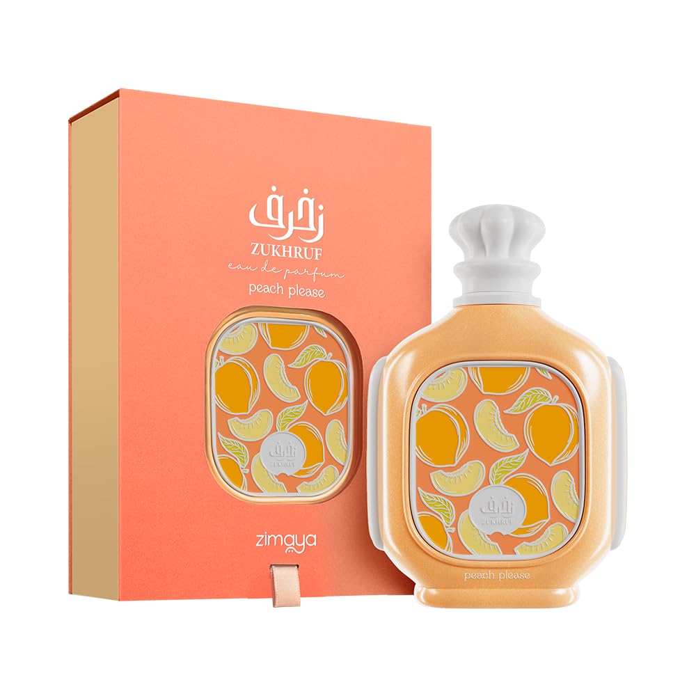 zimaya Zukhruf Peach Please Unisex Eau De Parfum 3.4 Fl Oz | Fruity-Gourmand with Vanilla & Spice