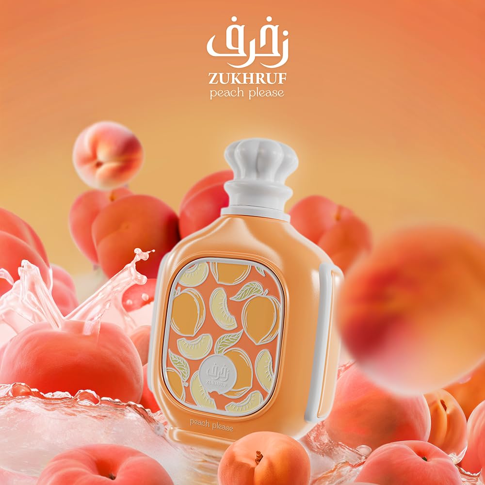 zimaya Zukhruf Peach Please Unisex Eau De Parfum 3.4 Fl Oz | Fruity-Gourmand with Vanilla & Spice