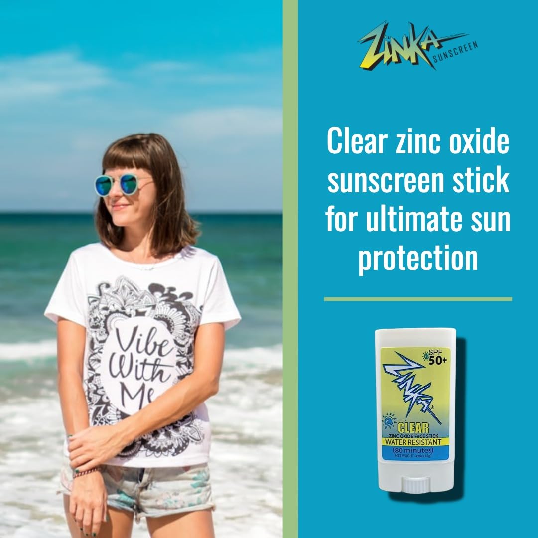 Zinka Clear Zinc Oxide Sunscreen Stick SPF 50 — Travel-Friendly, Non-Greasy & Water-Resistant