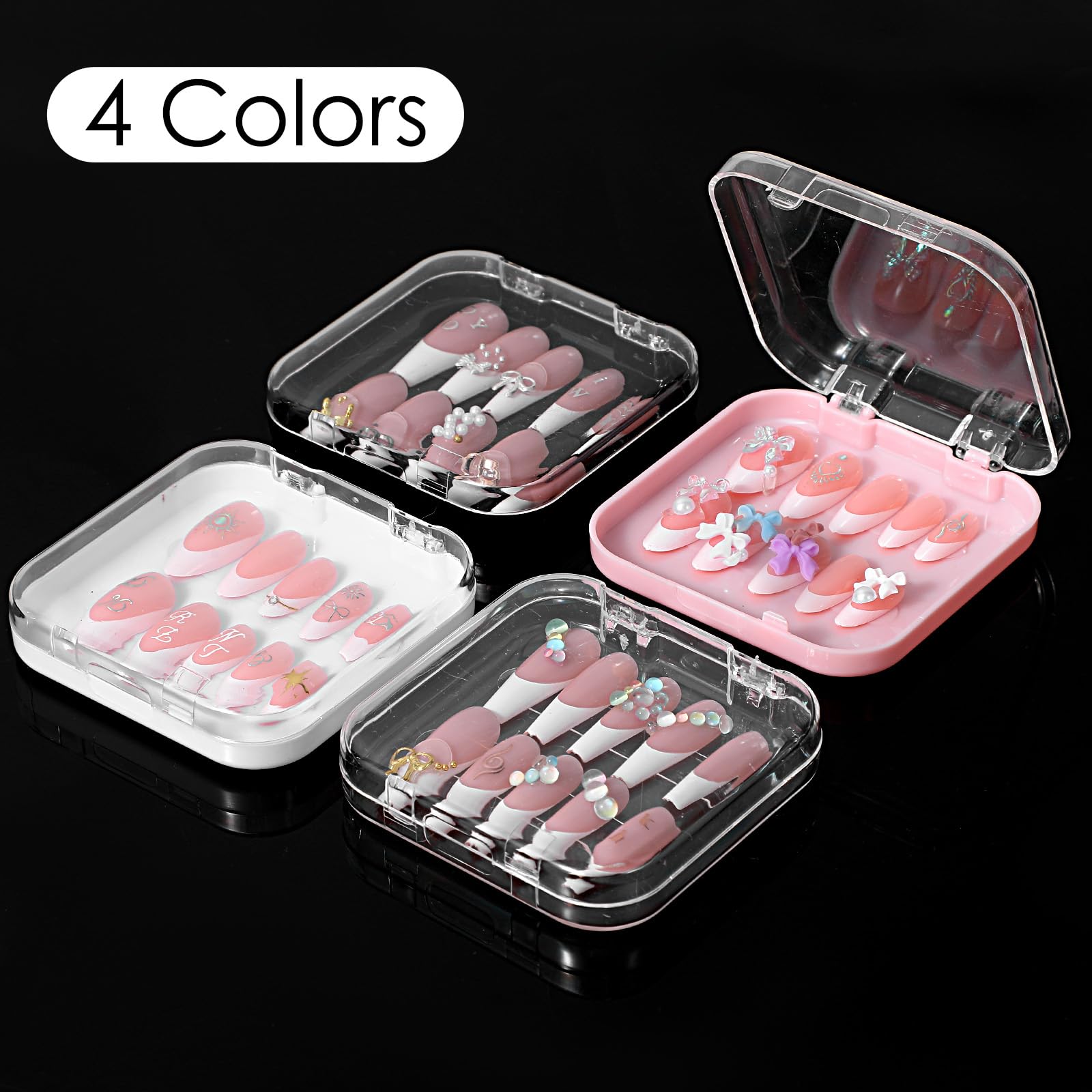 Zisiueel 24pcs Nails Packaging Boxes with Double-Sided Adhesive Tape – Acrylic Display Storage in 4 Colors