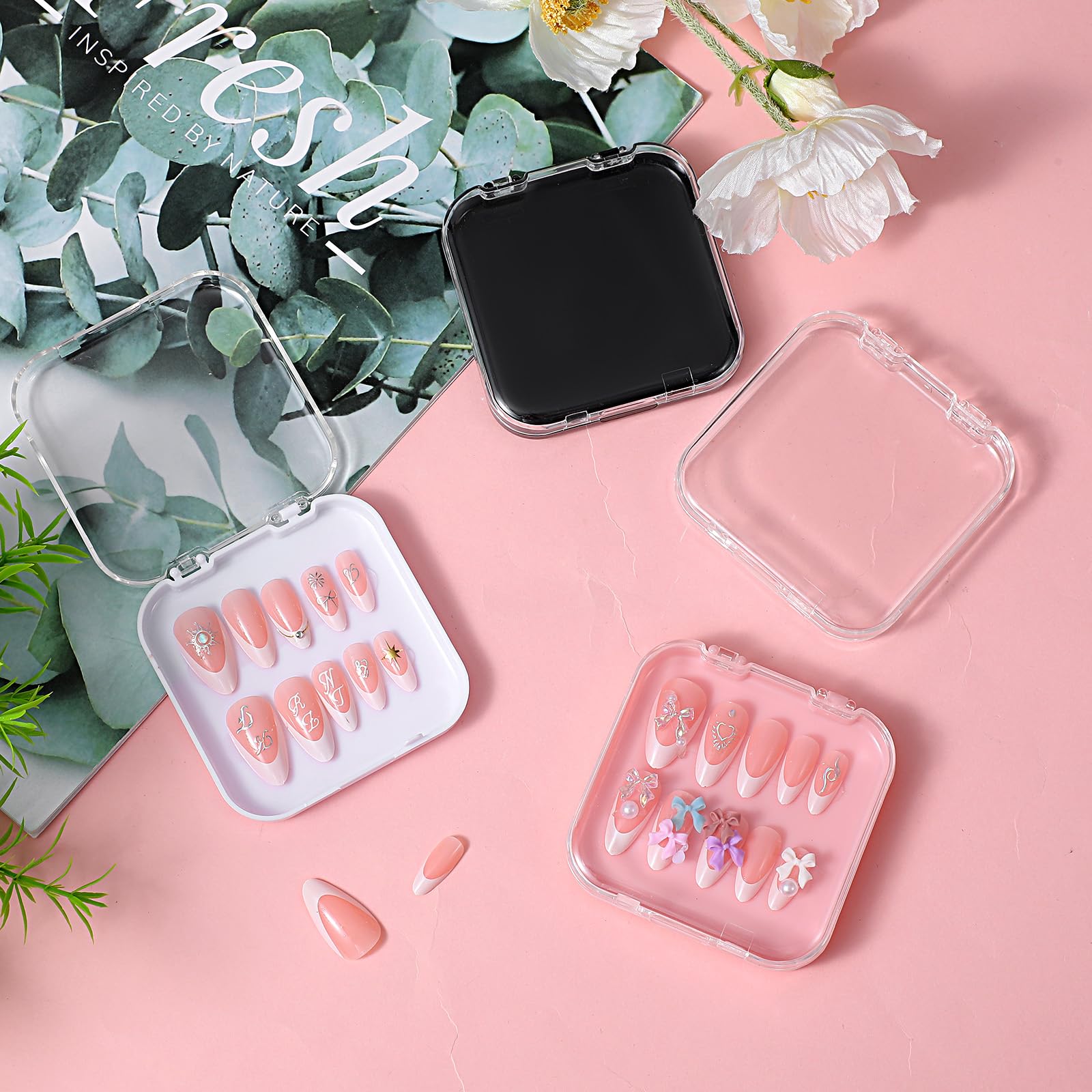 Zisiueel 24pcs Nails Packaging Boxes with Double-Sided Adhesive Tape – Acrylic Display Storage in 4 Colors