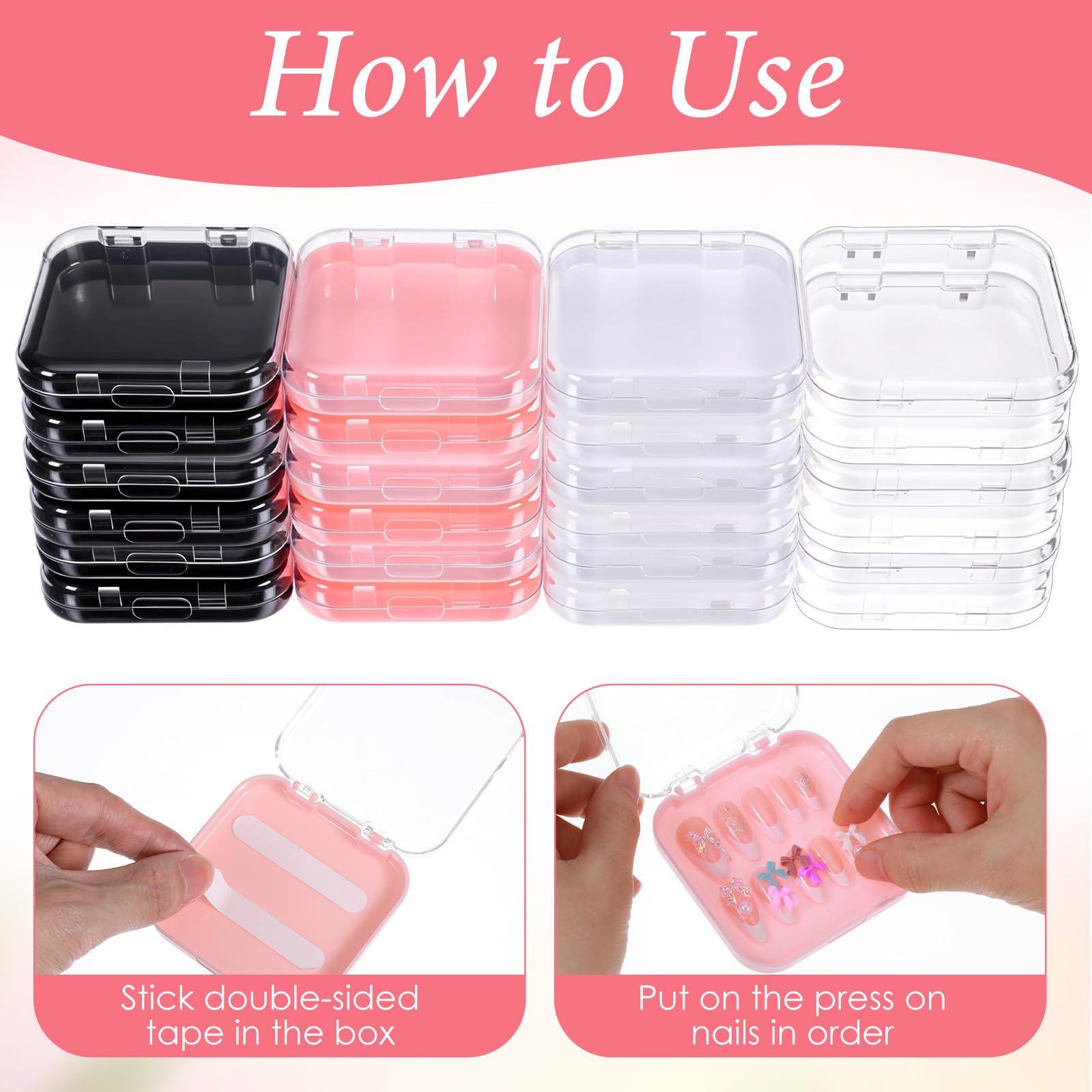 Zisiueel 24pcs Nails Packaging Boxes with Double-Sided Adhesive Tape – Acrylic Display Storage in 4 Colors