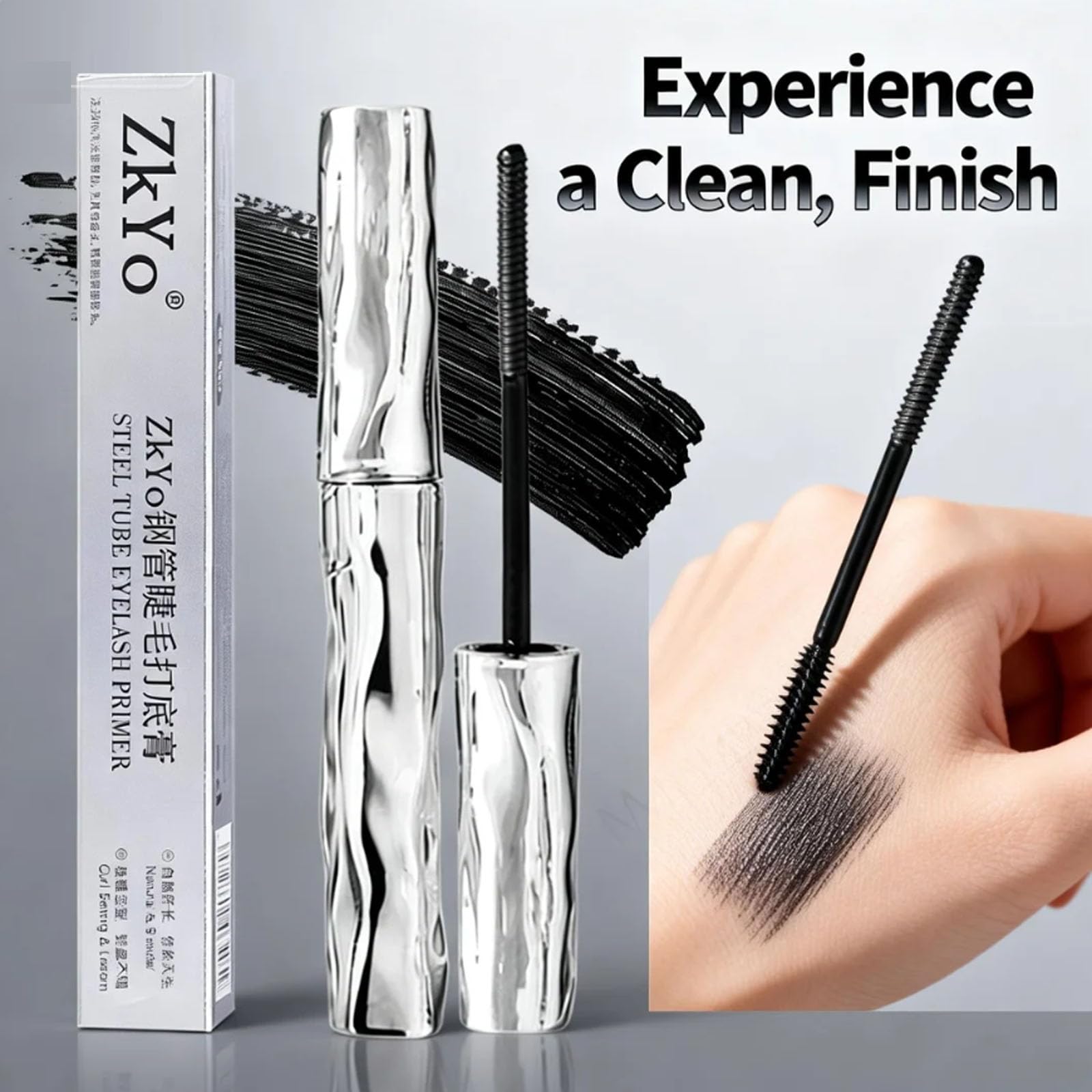 zkyo Steel Tube Eyelash Primer + Tubing Mascara — Waterproof, 3D Curl, No Flaking (0.12oz/3.5g)