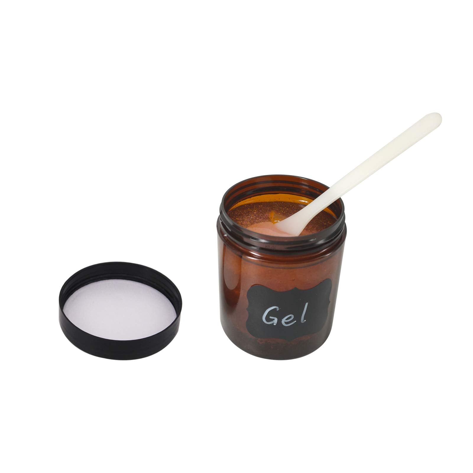 zmybcpack 12 Pack 8 oz Amber PET Jars with Black Lids, 6 Spatulas, Pen & Labels