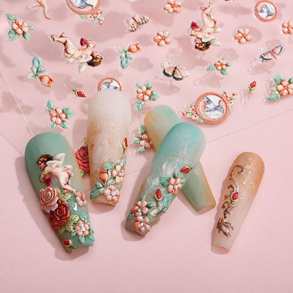 Zoance Embossed Angel Nail Stickers – 5D Stereoscopic Nail Art Decals