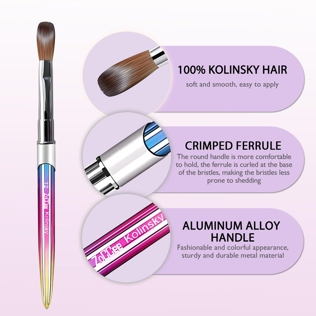 ZoCCee Acrylic Nail Brush – 100% Kolinsky Sable, Salon-Grade for Gradient & 3D Carving (Size #10)