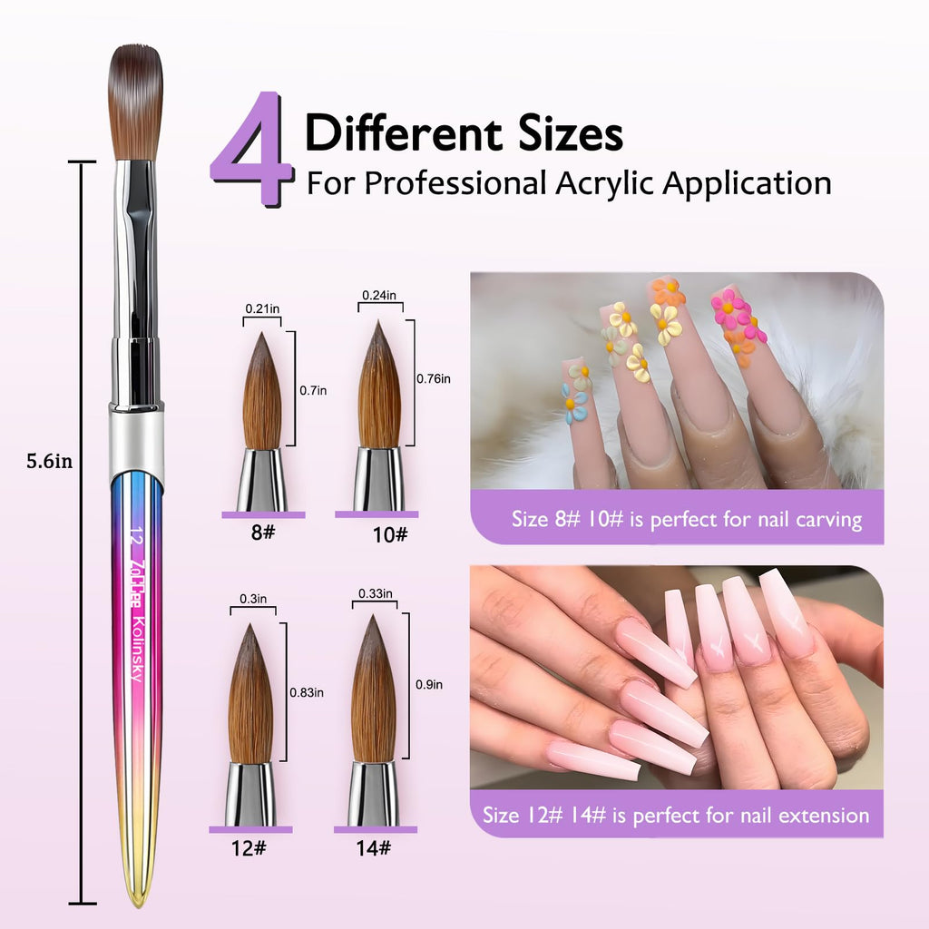 ZoCCee Acrylic Nail Brush – 100% Kolinsky Sable, Salon-Grade for Gradient & 3D Carving (Size #10)