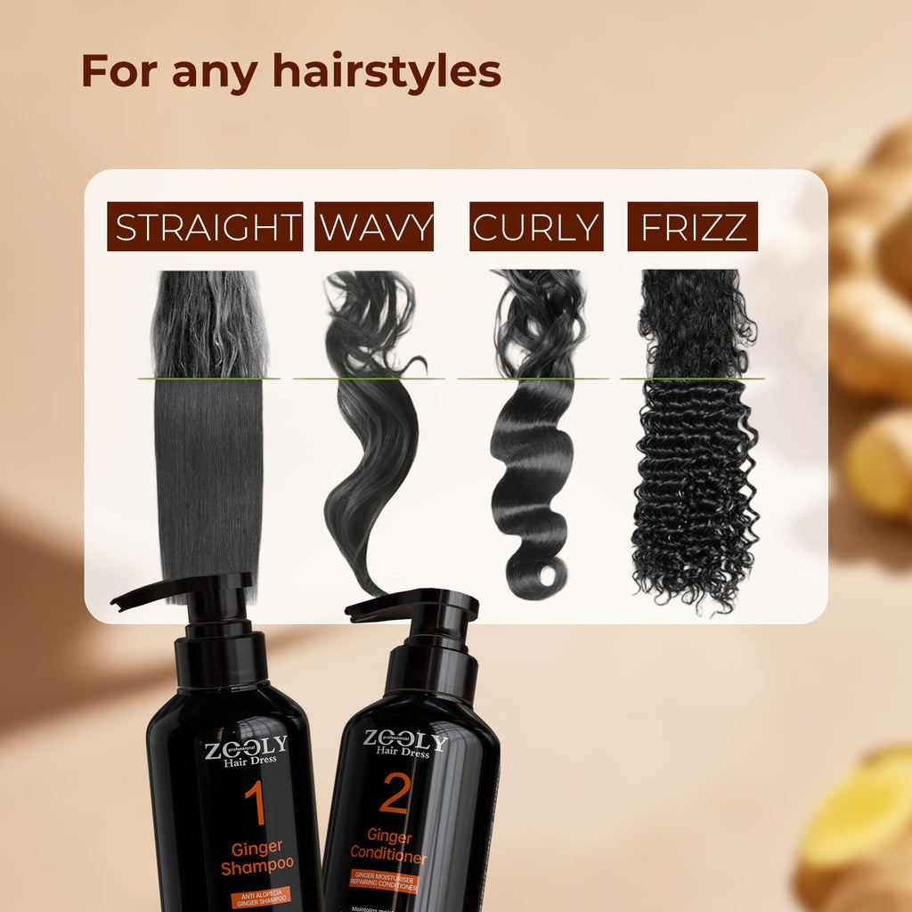 ZOOLY PROFESSIONAL Ginger Shampoo & Conditioner Set 20.3 Fl Oz – Nourishes Roots, Salon-Grade Scalp Care