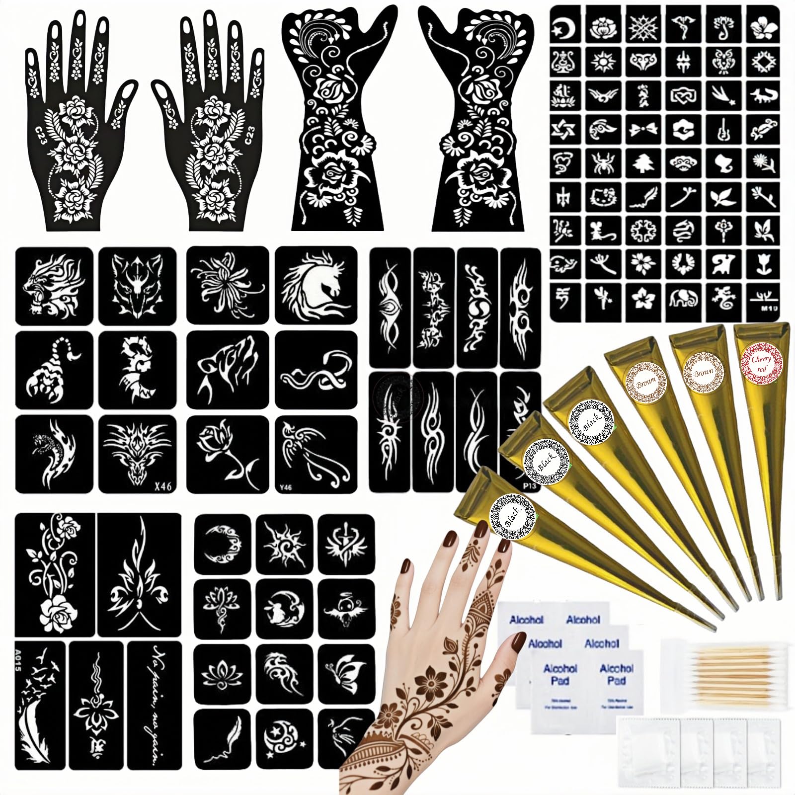 ZPTYCHZ 95 PCS Temporary Tattoos Kit – 4-Color Ink Set, Stencils, Gloves & Wipes for Adults & Kids