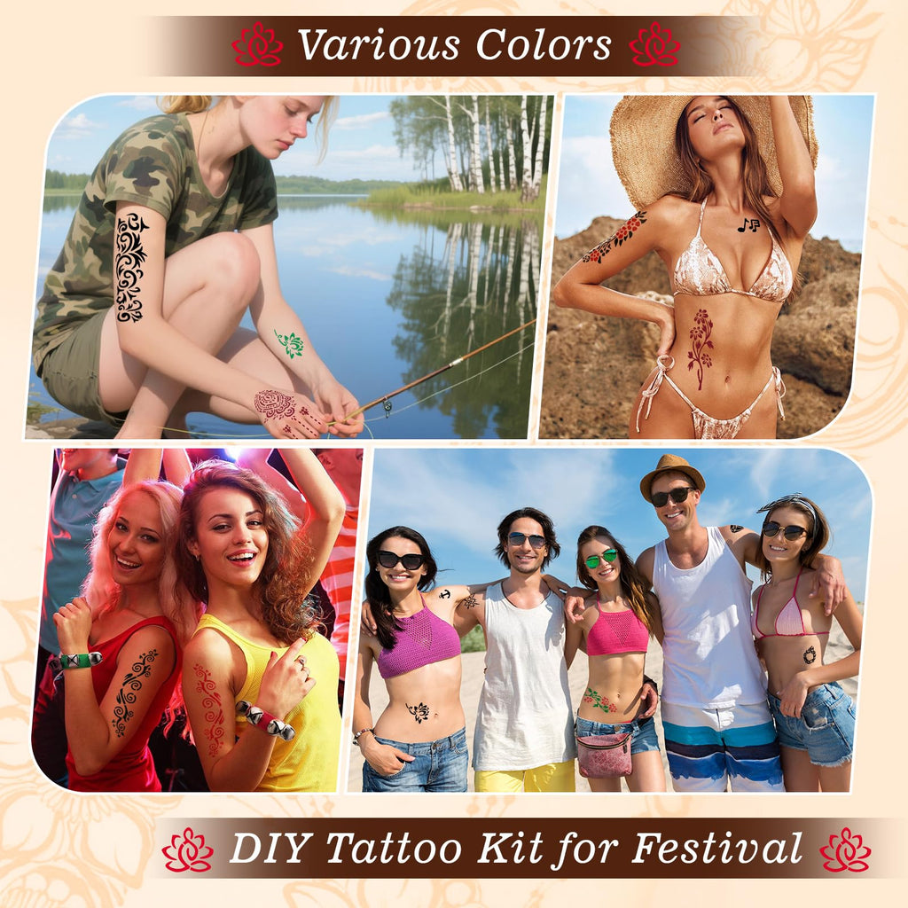 ZPTYCHZ 95 PCS Temporary Tattoos Kit – 4-Color Ink Set, Stencils, Gloves & Wipes for Adults & Kids
