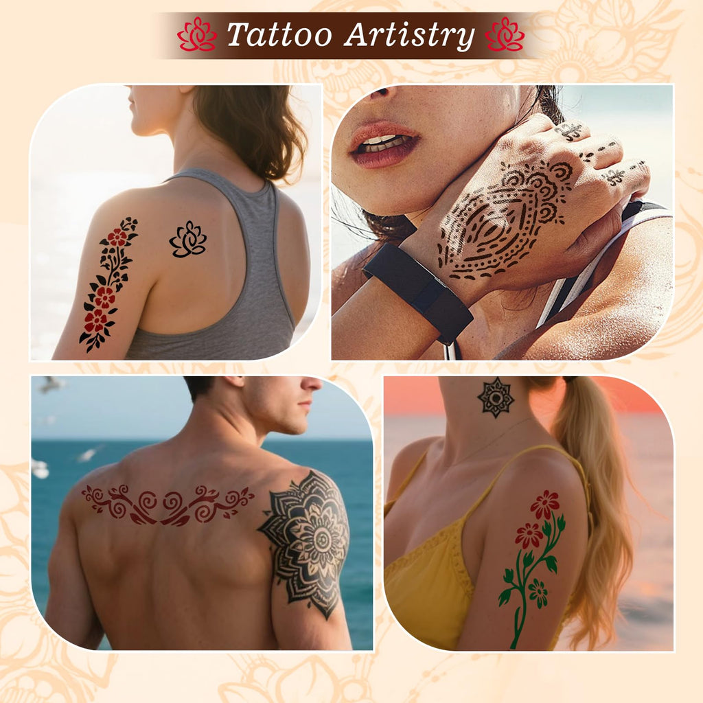 ZPTYCHZ 95 PCS Temporary Tattoos Kit – 4-Color Ink Set, Stencils, Gloves & Wipes for Adults & Kids
