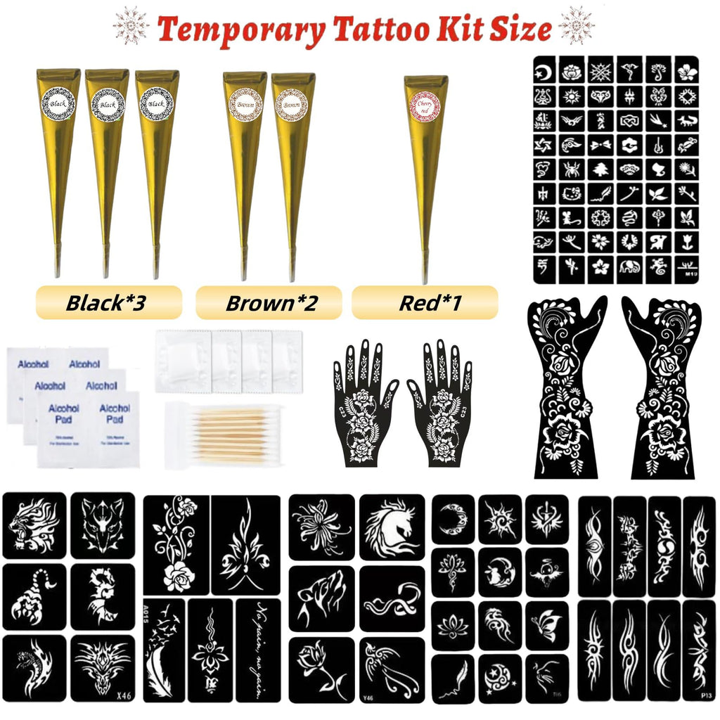 ZPTYCHZ 95 PCS Temporary Tattoos Kit – 4-Color Ink Set, Stencils, Gloves & Wipes for Adults & Kids