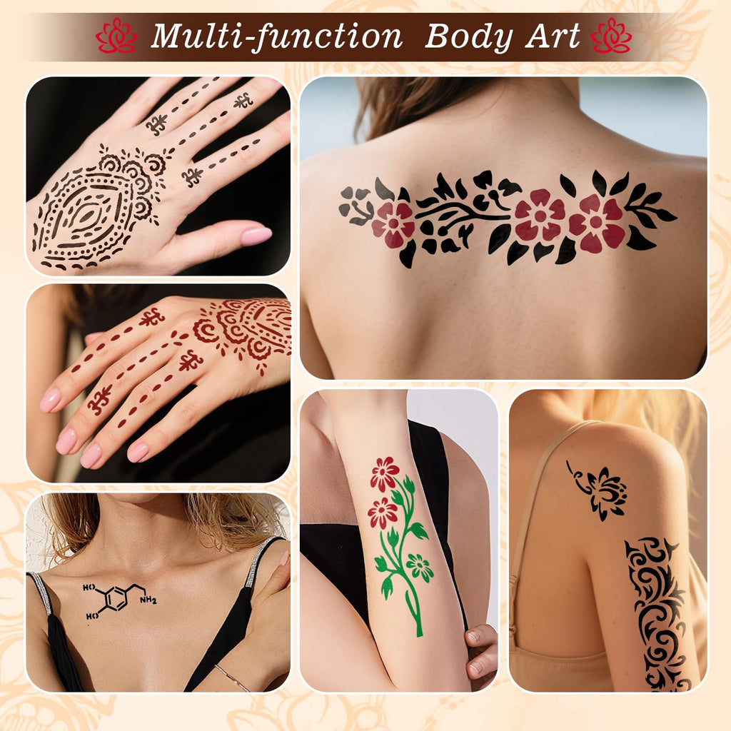 ZPTYCHZ 95 PCS Temporary Tattoos Kit – 4-Color Ink Set, Stencils, Gloves & Wipes for Adults & Kids