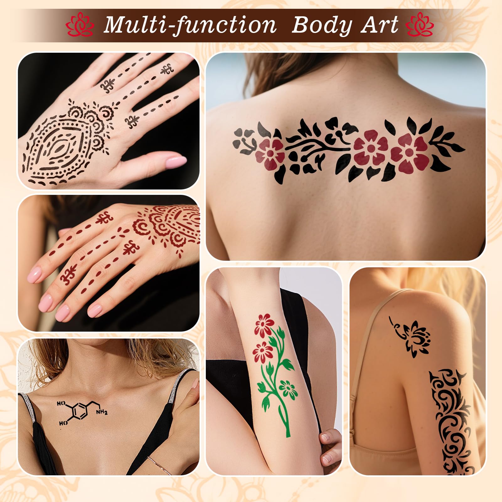 ZPTYCHZ 95 PCS Temporary Tattoos Kit – 4-Color Ink Set, Stencils, Gloves & Wipes for Adults & Kids