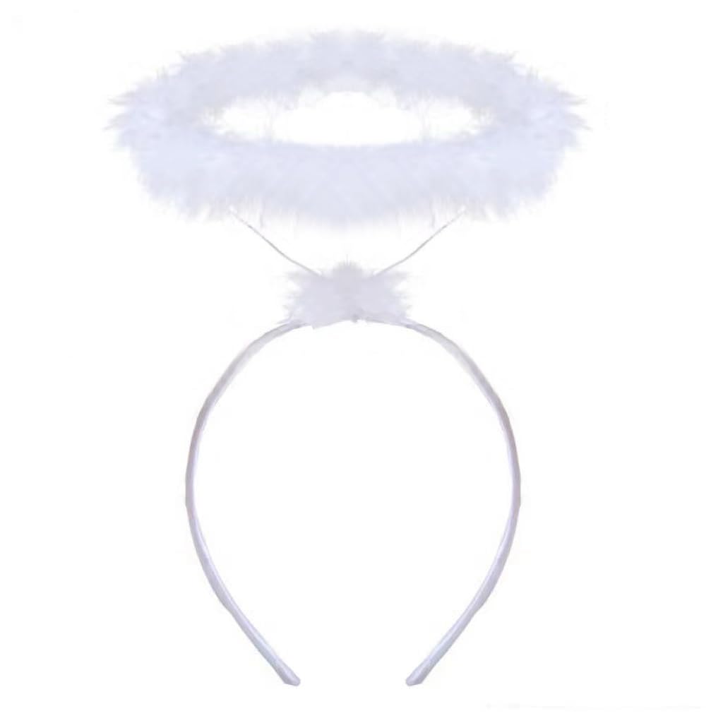 ZSPERKLA Angel Halo Headband – White Feather, Fluffy Angel Hair for Halloween & Cosplay