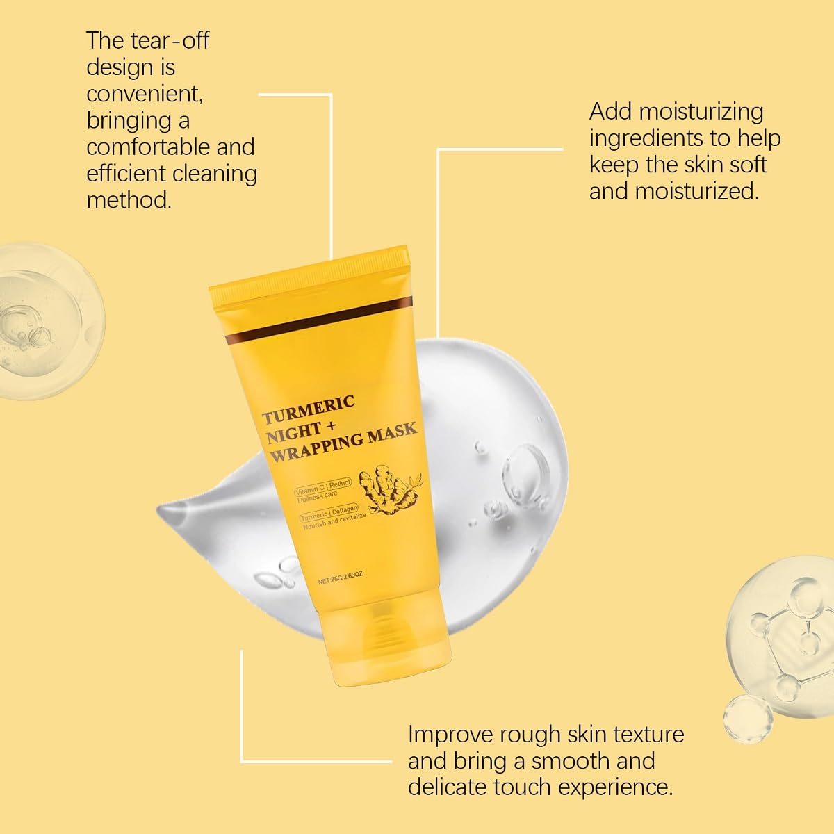 ZTSGU 2-Pack Turmeric Collagen Night Wrap Mask – Deep Nourishing Peel-Off Sleeping Mask + Brush