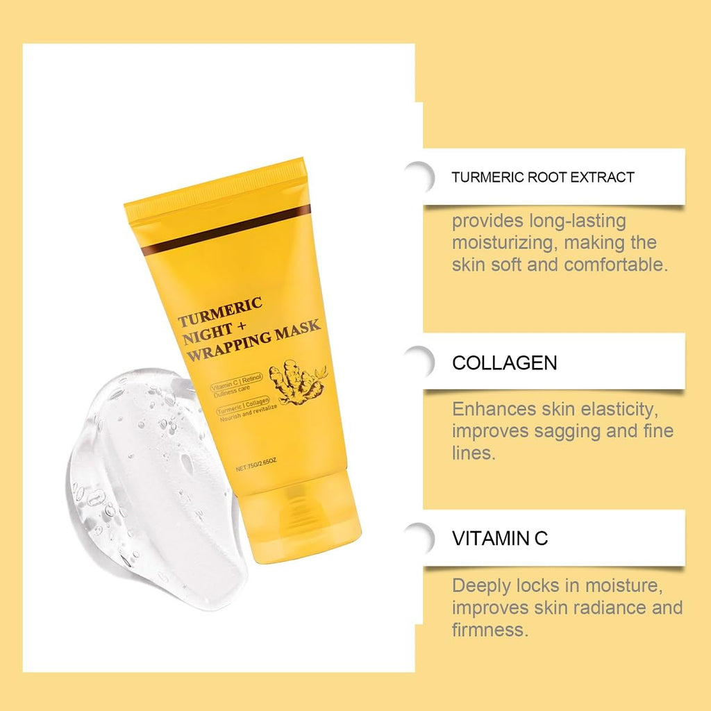 ZTSGU 2-Pack Turmeric Collagen Night Wrap Mask – Deep Nourishing Peel-Off Sleeping Mask + Brush