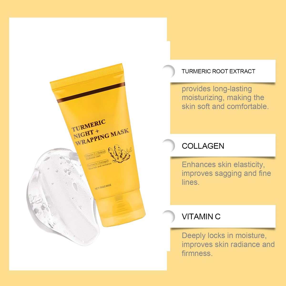 ZTSGU 2-Pack Turmeric Collagen Night Wrap Mask – Deep Nourishing Peel-Off Sleeping Mask + Brush