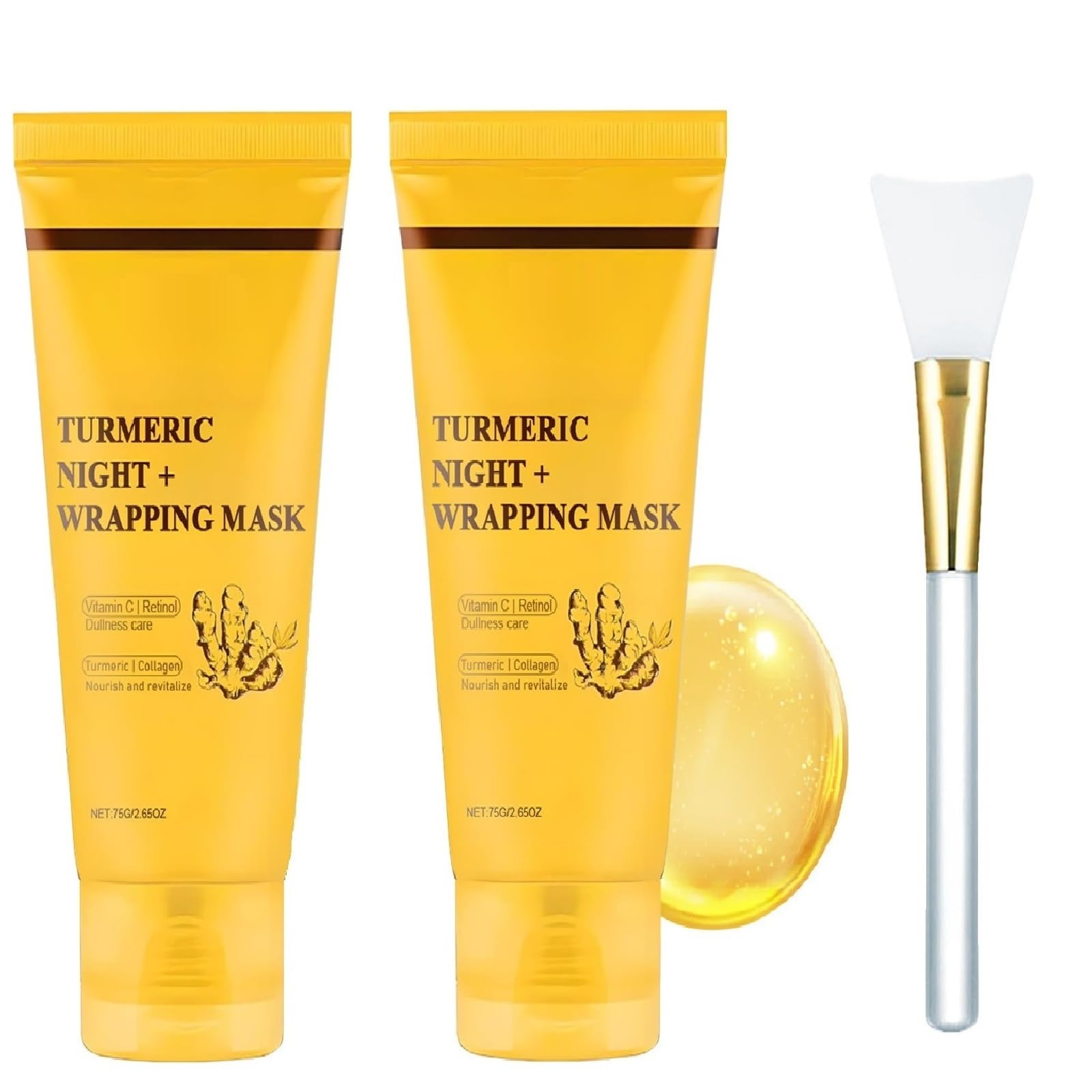 ZTSGU 2-Pack Turmeric Collagen Night Wrap Mask – Deep Nourishing Peel-Off Sleeping Mask + Brush