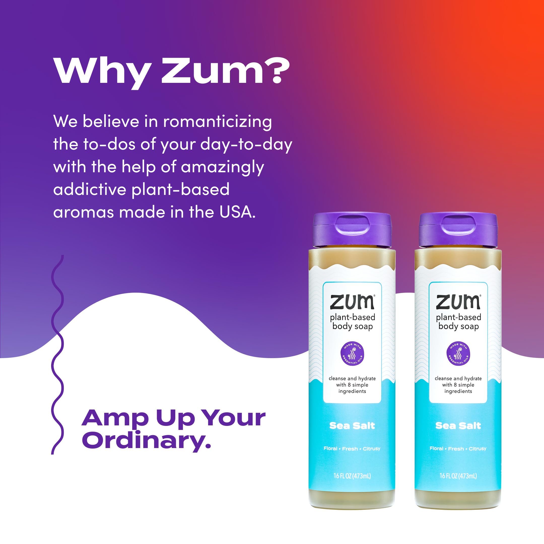 Zum Body Soap Sea Salt - 16 fl oz (2 Pack) | Deep Clean, Nourishing Bubbles, Cruelty-Free