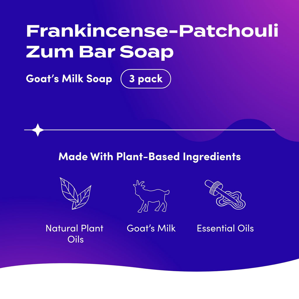 Zum Indigo Wild Goat Milk Soap Bar with Frankincense Blends - 3 oz, 3 Pack - Cruelty-Free & Natural Oils