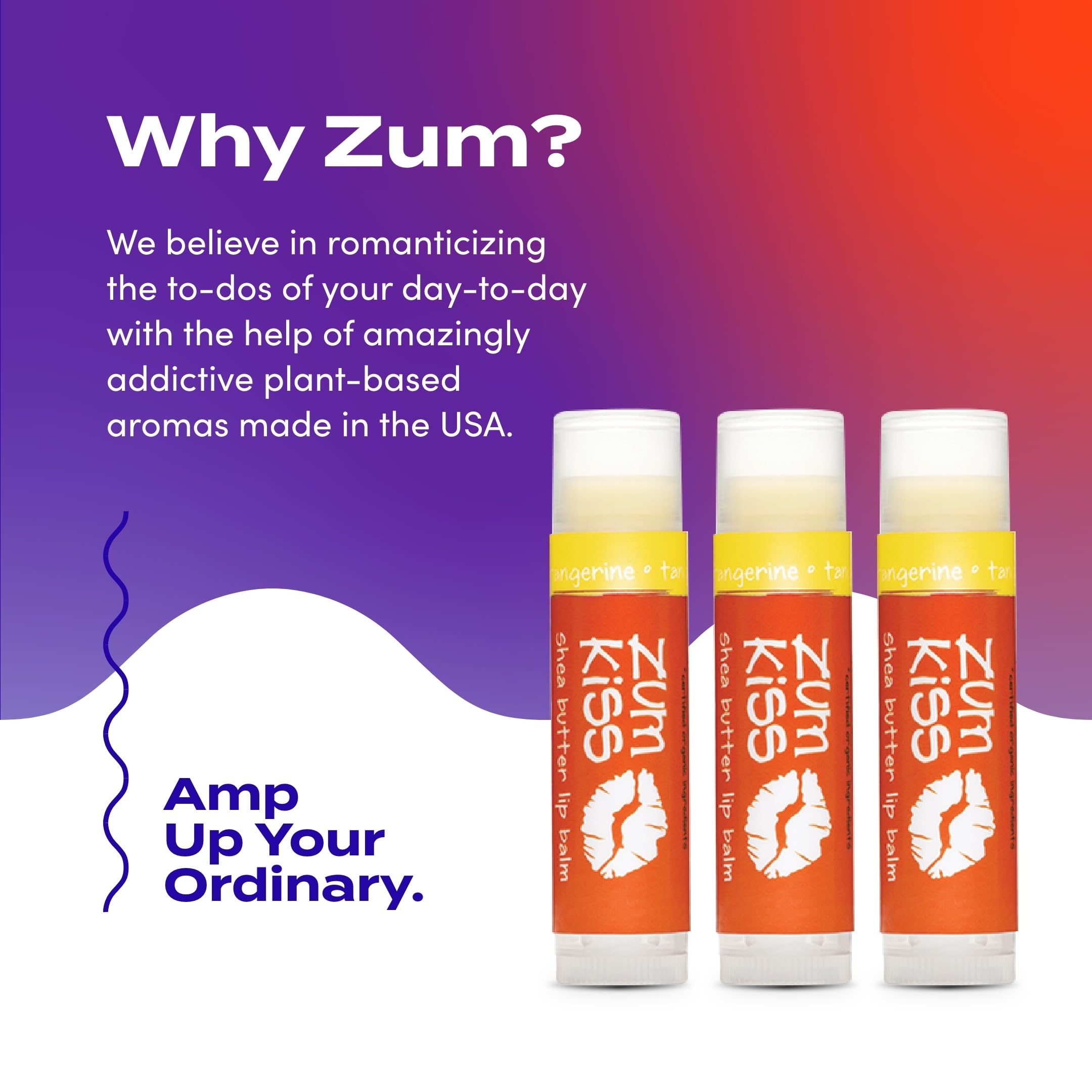 Zum Kiss Stick Tangerine Lip Balm (3 Pack) – Natural, Hydrating Lip Moisturizer with Organic Beeswax, Sunflower Oil & Vitamin E